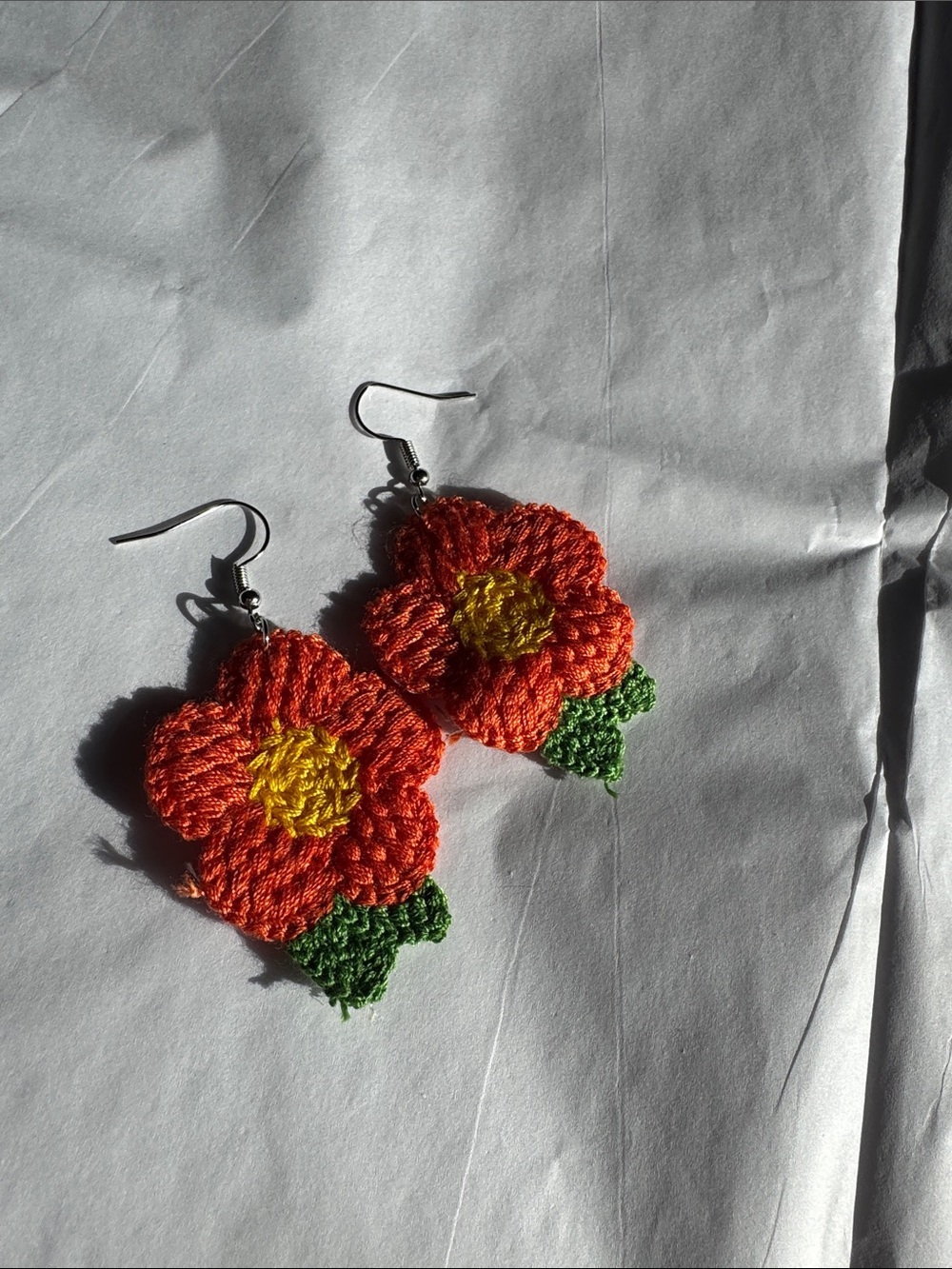 Orange Floral Crochet Earrings